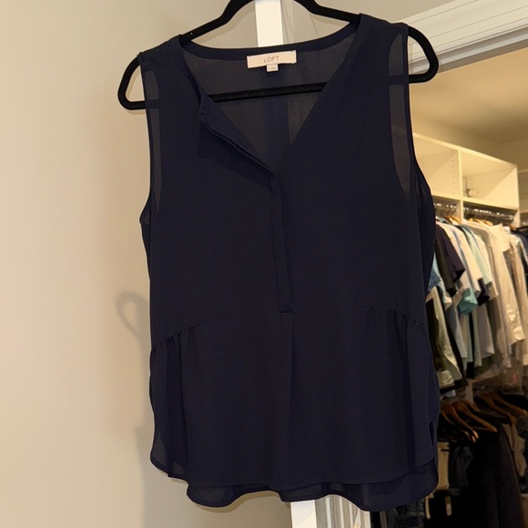 LOFT Deep Blue Sleeveless Blouse - Picture 1 of 3